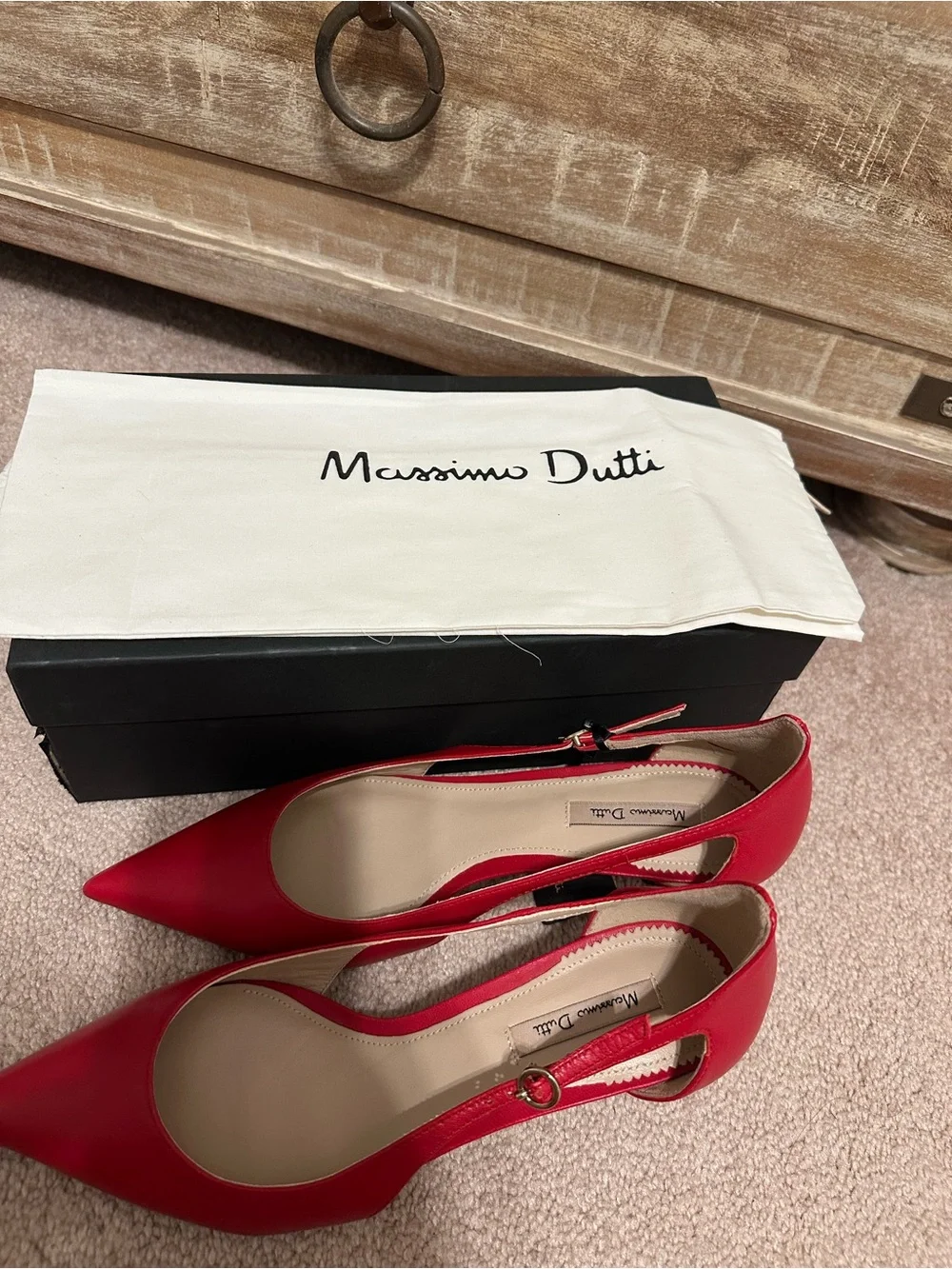 Massimo Dutti Red Leather Slingback Low Heel 37/6.5